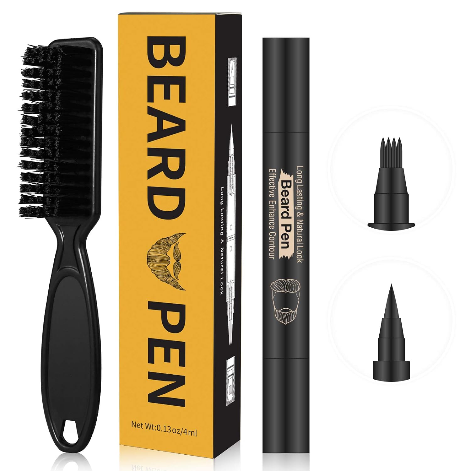 Beard Pencil Filler for Man Water Proof Beard Pen and Beard Brush Long Lasting Coverage Natural Finish, Male Mustache Repair Shape, Effective Enhance Facial Hair (BLACK)
