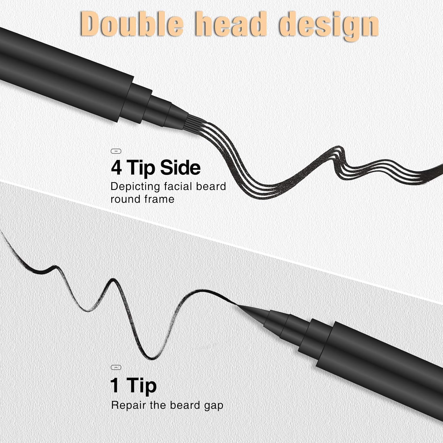 Beard Pencil Filler for Man Water Proof Beard Pen and Beard Brush Long Lasting Coverage Natural Finish, Male Mustache Repair Shape, Effective Enhance Facial Hair (BLACK)