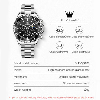 Mens Chronograph Watch Black/Silver 42.5Mm Outdoor Watch, Stainless Steel Strap 2870