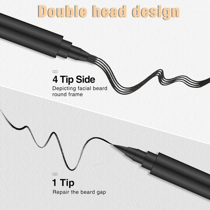 Beard Pencil Filler for Man Water Proof Beard Pen and Beard Brush Long Lasting Coverage Natural Finish, Male Mustache Repair Shape, Effective Enhance Facial Hair （BLACK）