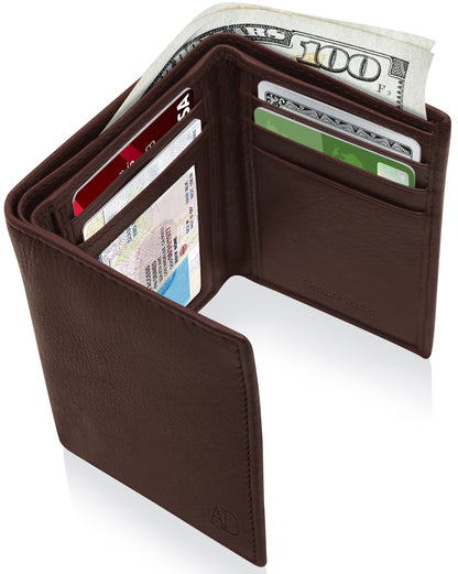 Genuine Leather Slim Trifold Wallets for Men - Mens Wallet RFID Blocking Holiday Gifts for Men