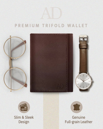 Genuine Leather Slim Trifold Wallets for Men - Mens Wallet RFID Blocking Holiday Gifts for Men
